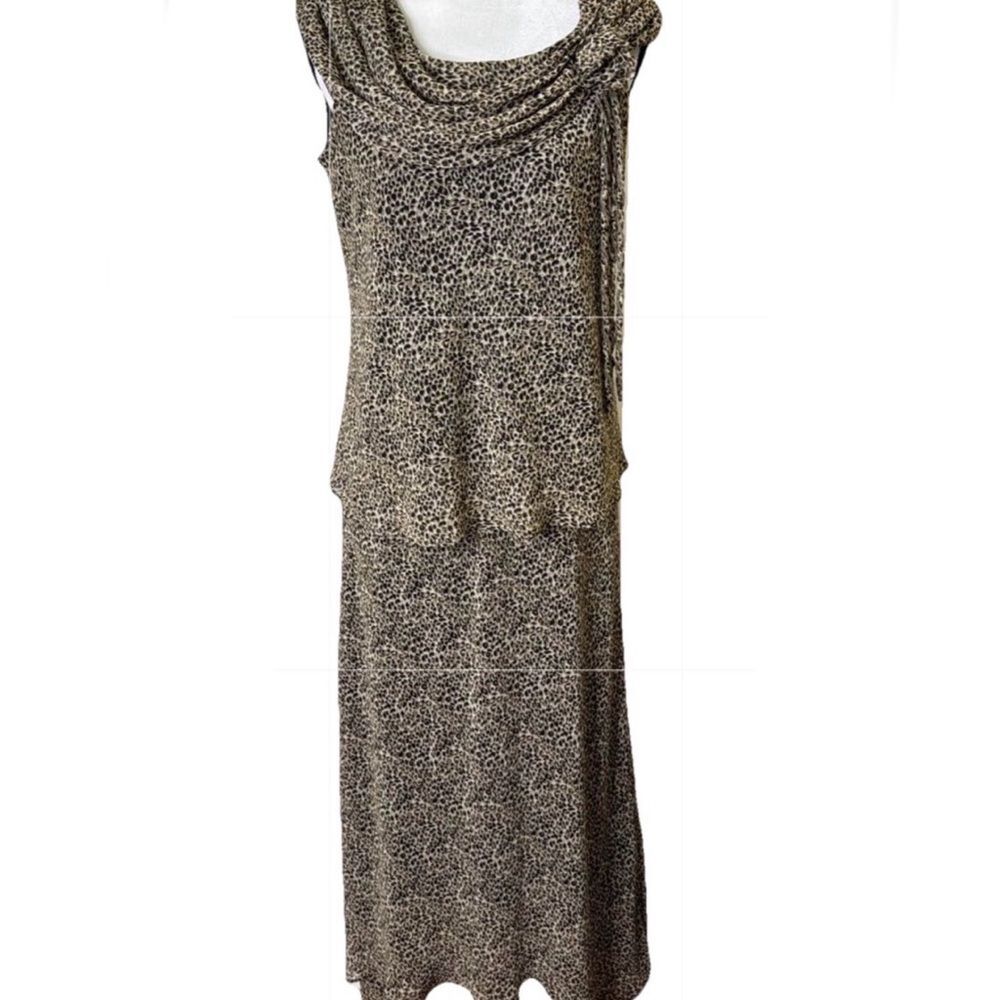 J.B.S. 2 PIECE TOP AND SKIRT ANKMAL PRINT LINED SHEER OVERLAY WOMENS SIZE SMALL